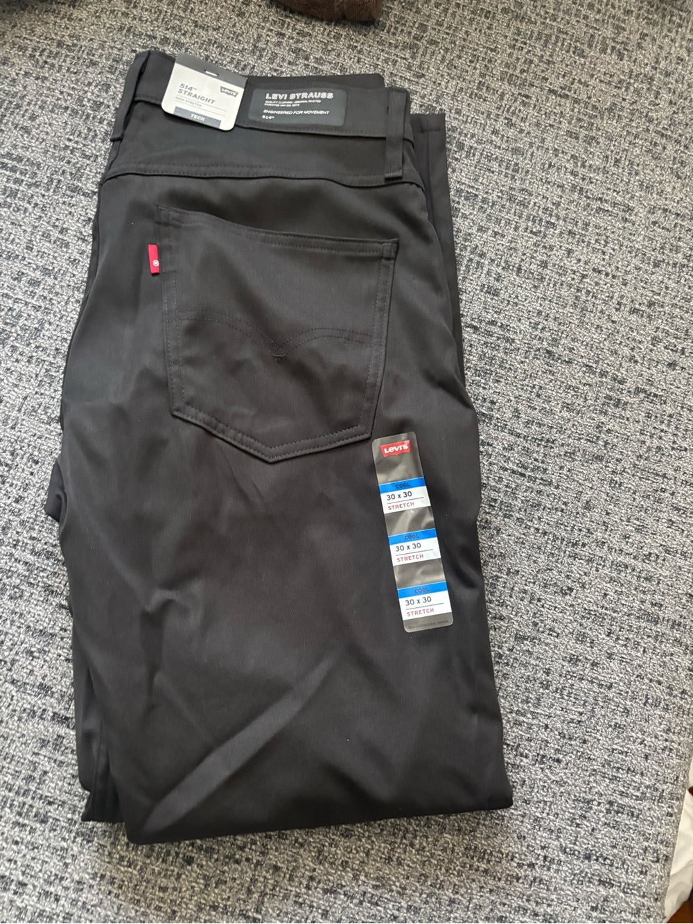 Levi’s 514 straight high stretch tech black pants 30x30 brand new